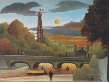 アンリ・ルソー Painting - セーヌ川と日没のエッフェル塔 1910年 アンリ・ルソー ポスト印象派 素朴原始主義